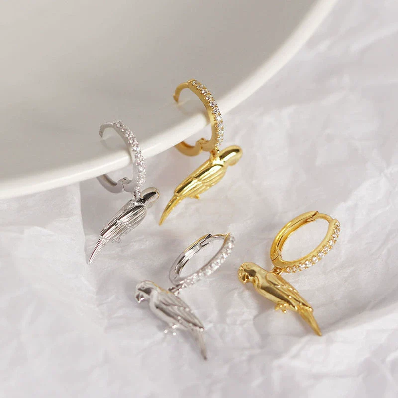 925 Sterling Silver Animal Parrot Diamond Earrings For Women - Image 4