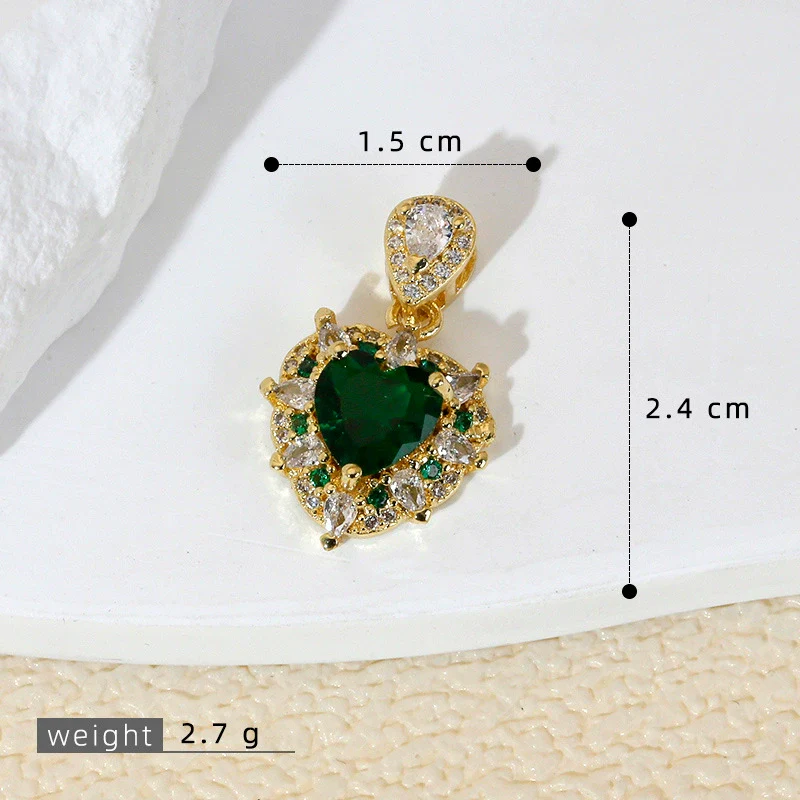 Accessories Copper Retro Micropaved Green Stone Heart Pendant Necklace Earrings With Rhombus Geometric Letters Numbers Text Pattern - Image 13