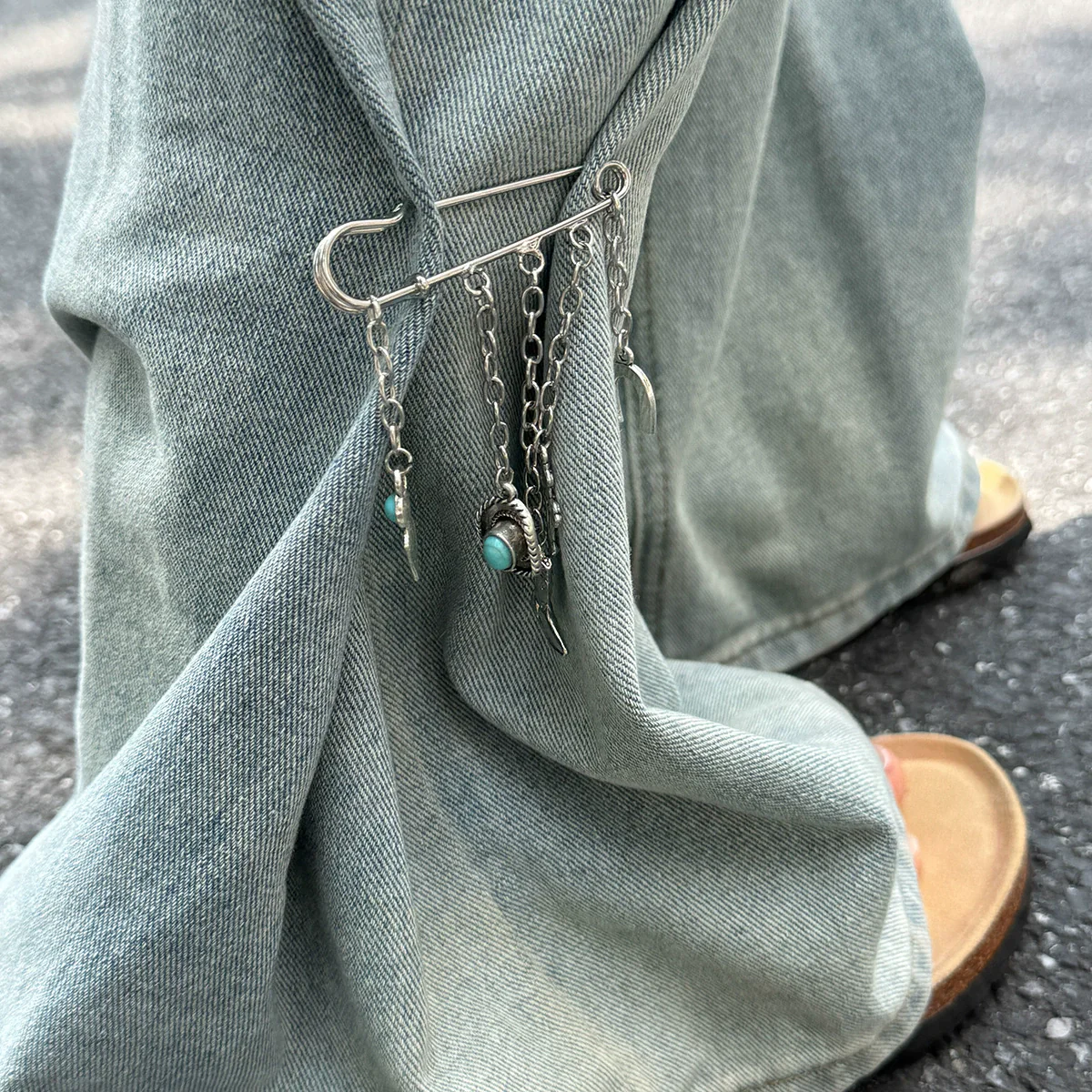 Accessories Street Hiphop Style Alloy Anklet With Geometric Pattern And Imitation Turquoise Pendant