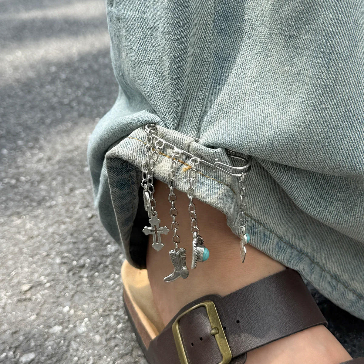 Accessories Street Hiphop Style Alloy Anklet With Geometric Pattern And Imitation Turquoise Pendant - Image 3