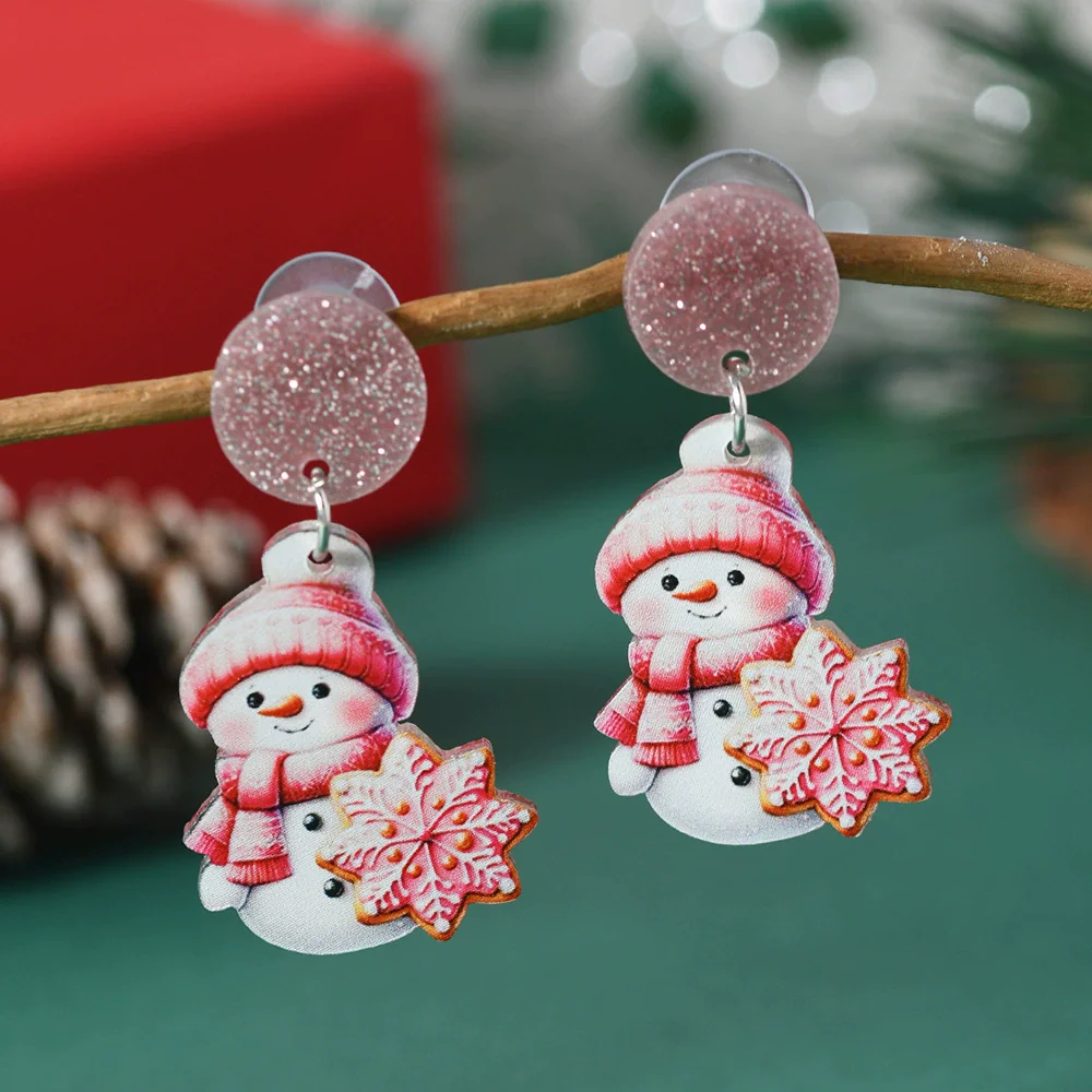 Acrylic Doublesided Earrings With Christmas Creative Santa Claus Snowman Kitten Snowflake And Flower Printing - Image 3