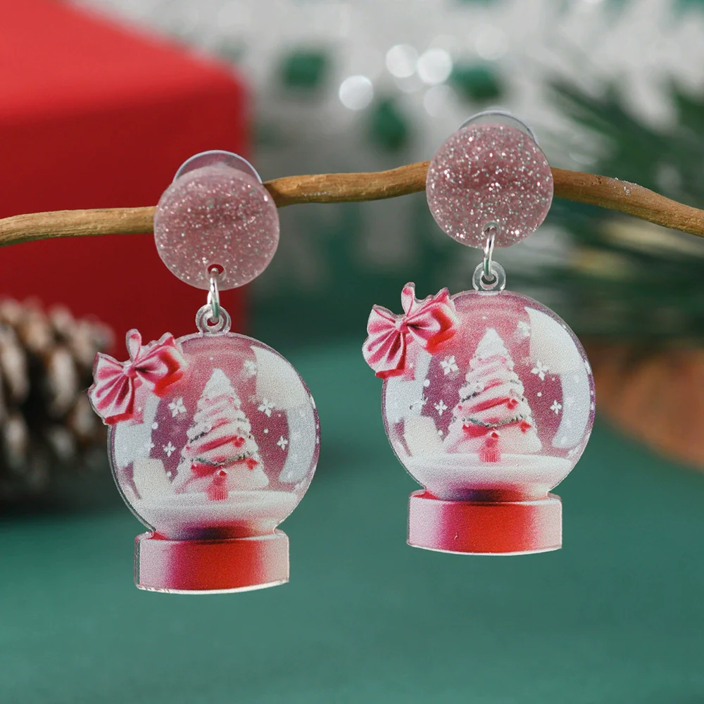 Acrylic Doublesided Earrings With Christmas Creative Santa Claus Snowman Kitten Snowflake And Flower Printing - Image 4