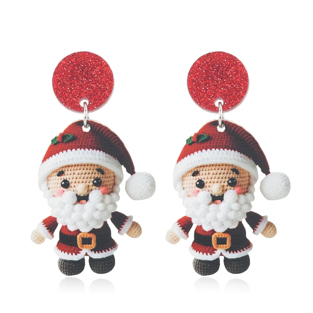 Acrylic Doublesided Earrings With Christmas Creative Santa Claus Snowman Kitten Snowflake And Flower Printing - Image 5