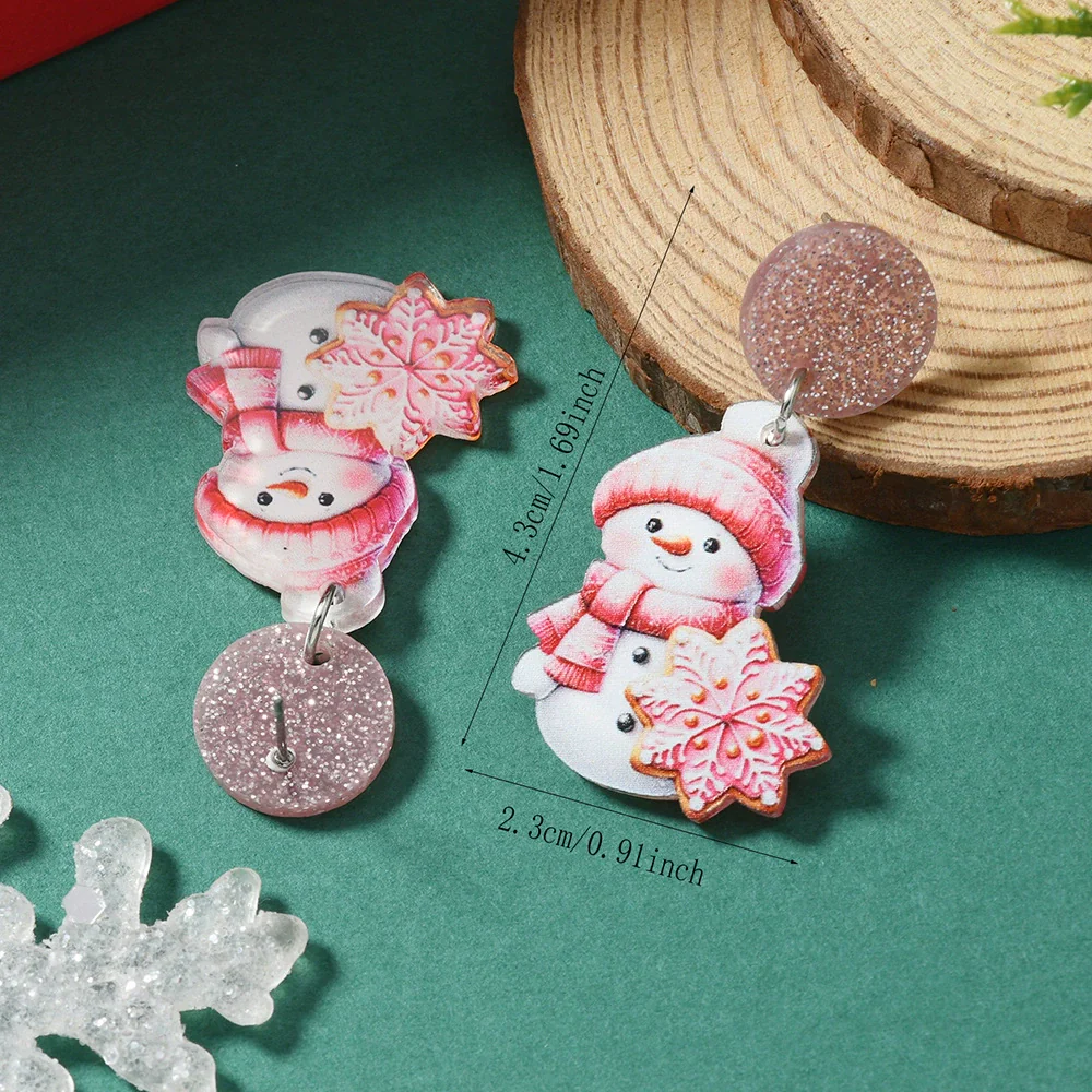 Acrylic Doublesided Earrings With Christmas Creative Santa Claus Snowman Kitten Snowflake And Flower Printing - Image 6
