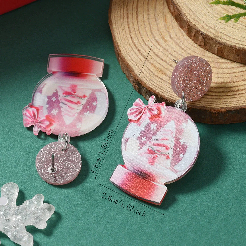 Acrylic Doublesided Earrings With Christmas Creative Santa Claus Snowman Kitten Snowflake And Flower Printing - Image 7