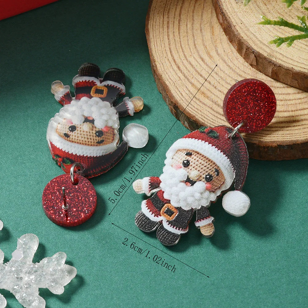 Acrylic Doublesided Earrings With Christmas Creative Santa Claus Snowman Kitten Snowflake And Flower Printing - Image 8