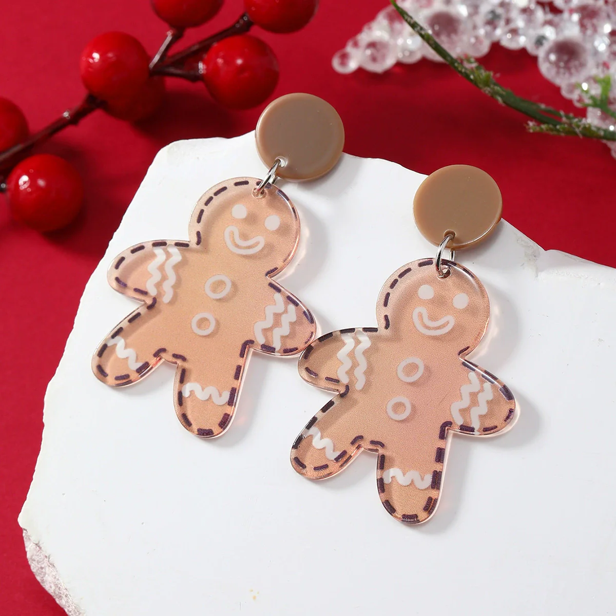 Acrylic Geometric Christmas Earrings With Printing Fashion Creative Cute Jewelry For Women - Image 3