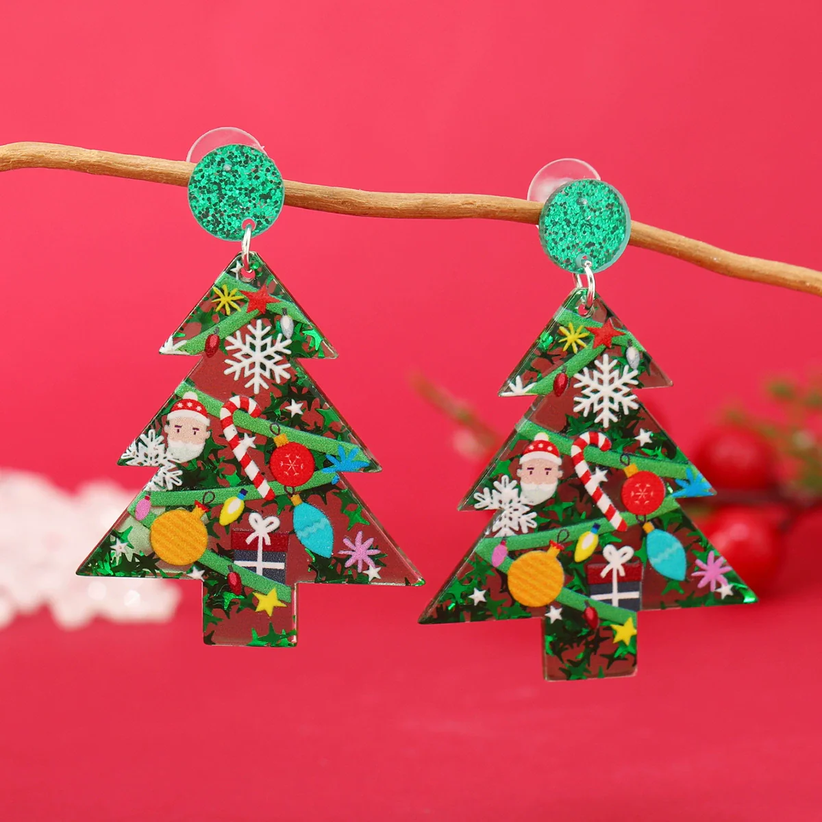 Acrylic Geometric Christmas Earrings With Printing Fashion Creative Cute Jewelry For Women - Image 4