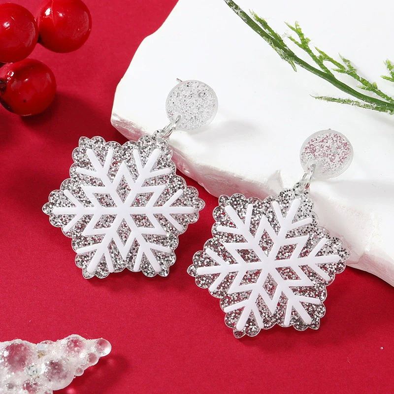 Acrylic Geometric Christmas Earrings With Printing Fashion Creative Cute Jewelry For Women - Image 6