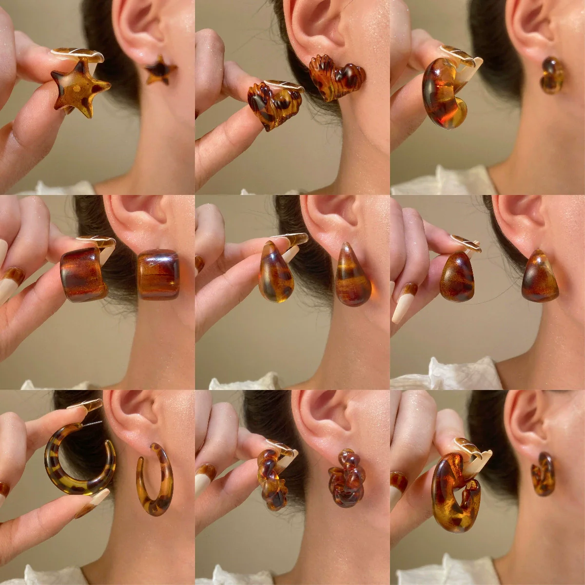 Acrylic Leopard Print Heart And Drop Shape Painted Women's Earrings Retro Style - Image 3