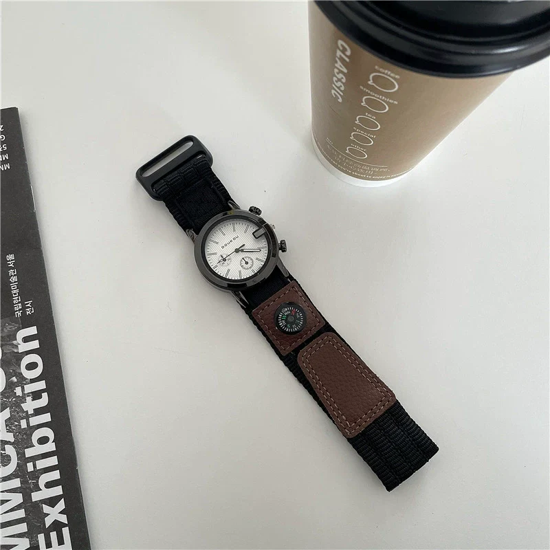 Adhesive Canvas Band Quartz Watch Alloy Case Ordinary Glass Mirror Leisure Style For Men And Middle School Students - Image 7