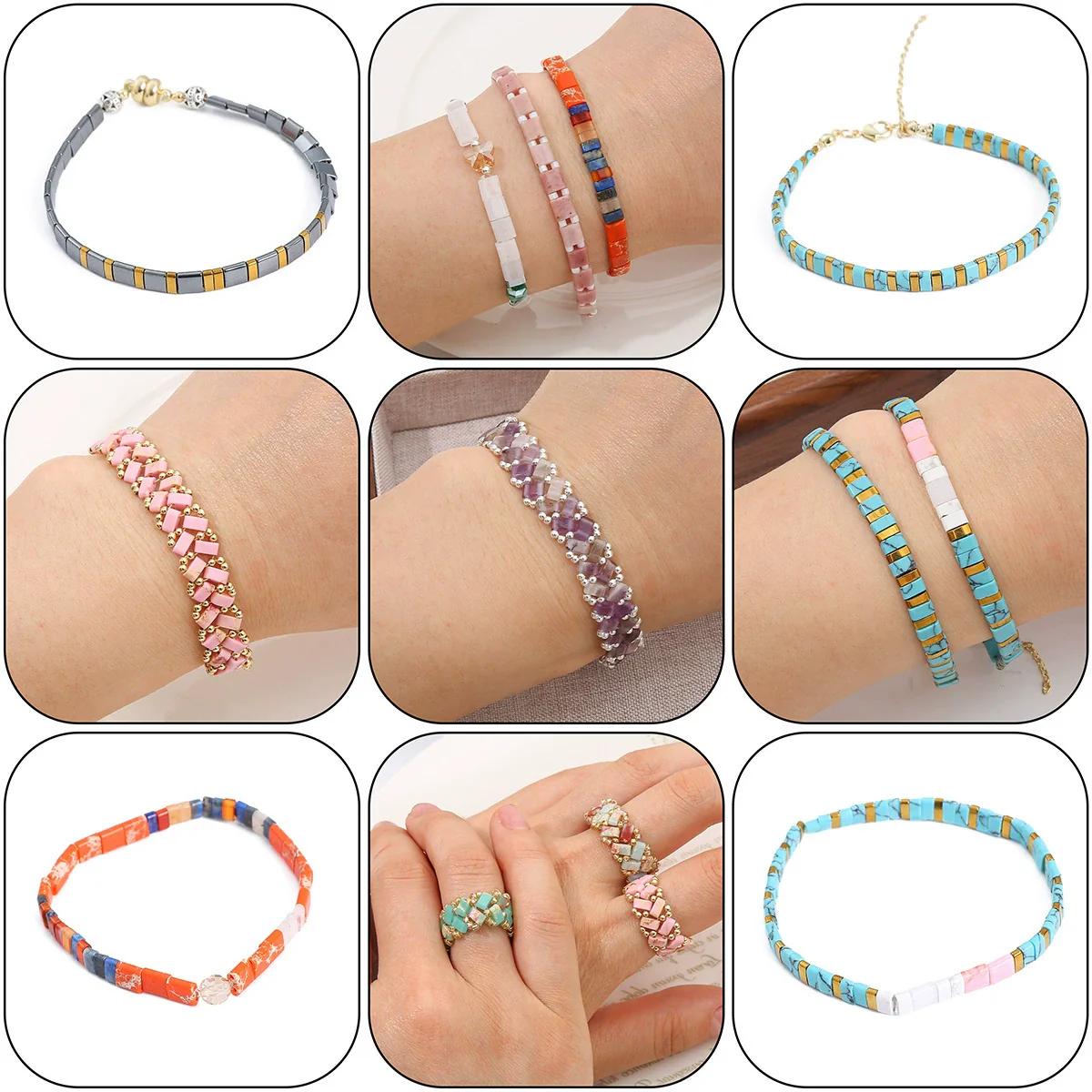 Agate Geometric Rectangle Loose Beads For Diy Beaded Bracelet Wholesale - Image 3