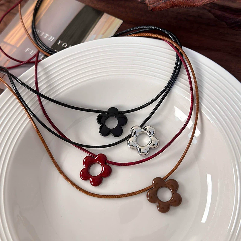 Allmatch Flower Wax Rope Alloy Necklace With Baking Paint And Geometric Style For Women - Image 2