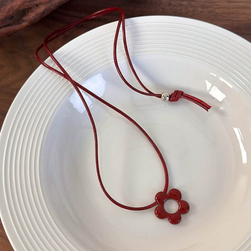 Allmatch Flower Wax Rope Alloy Necklace With Baking Paint And Geometric Style For Women - Image 7