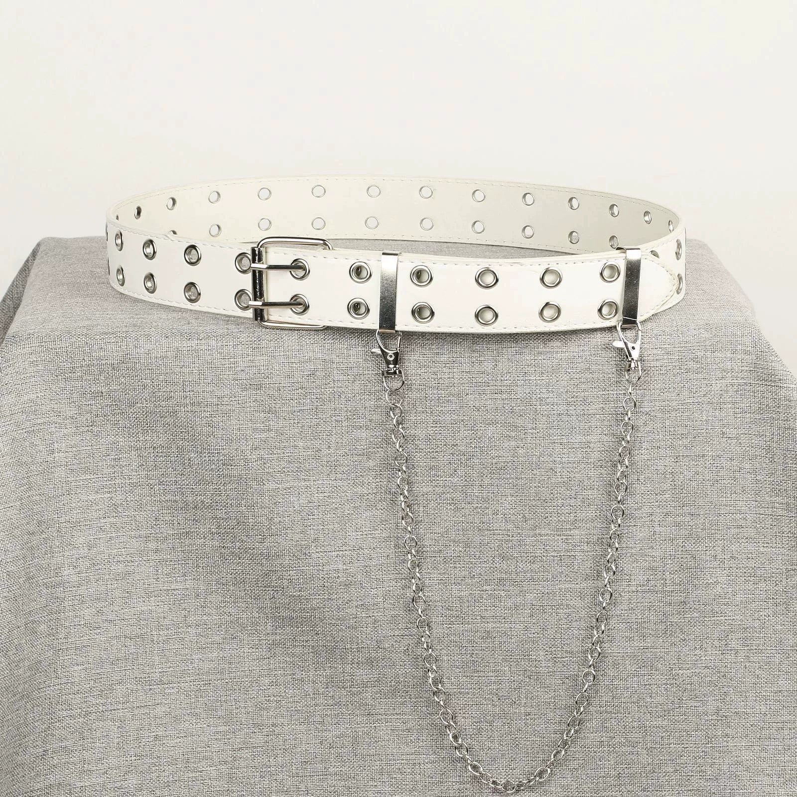 Allmatch Metal Chain Belt With Doublerow Air Eye Rivets Imitation Leather Hiphop Style - Image 3