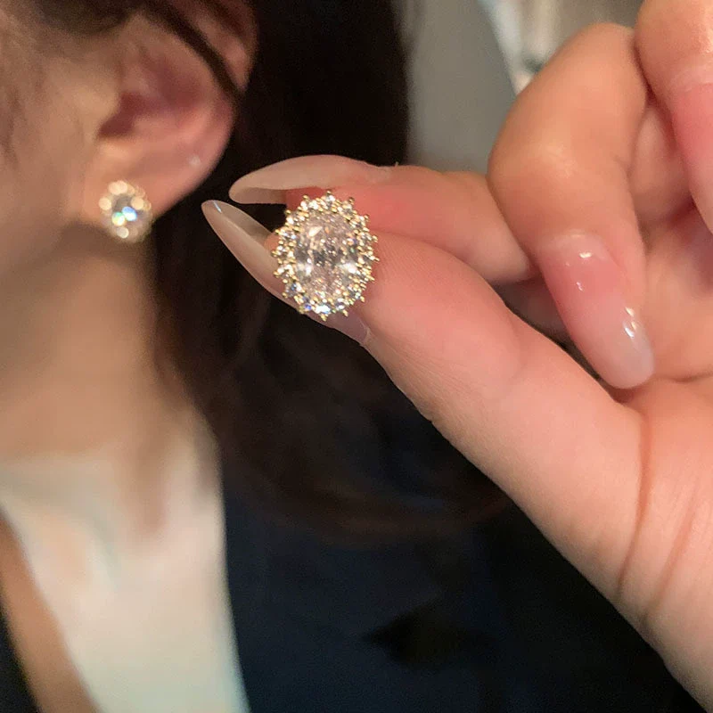 Alloy And 925 Silver Geometric Pigeon Egg Heart Earrings For Women Electroplated