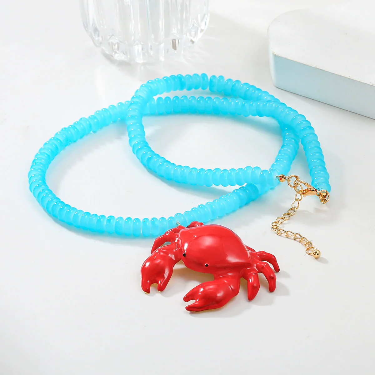 Alloy Animal Crab Pendant Necklace With Snake Bone Chain And Baking Paint Design - Image 2