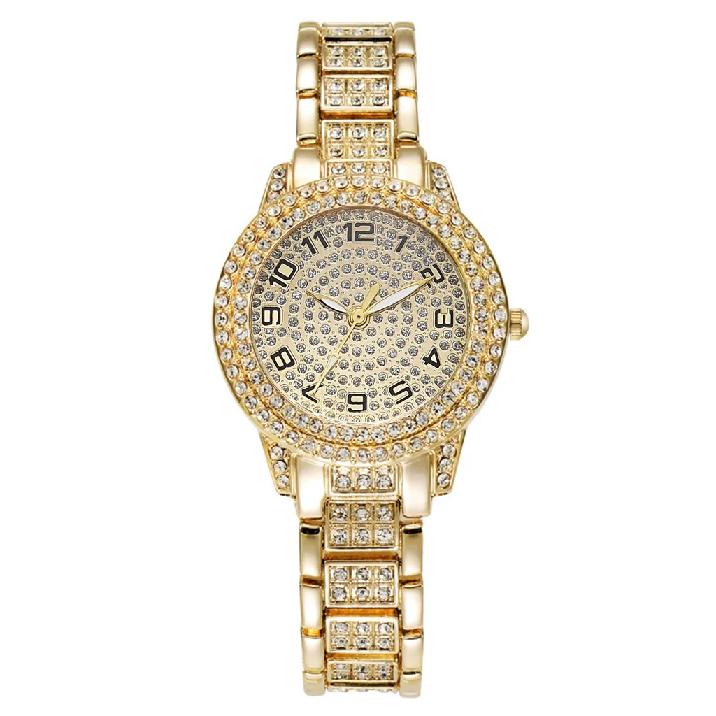 Alloy Band Quartz Watch With Roman Literal And Full Diamond For Women Leisure Style Round Dial - Image 11