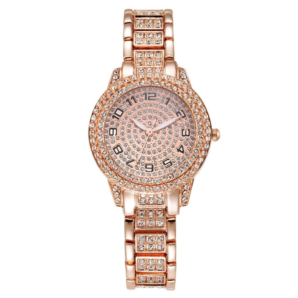 Alloy Band Quartz Watch With Roman Literal And Full Diamond For Women Leisure Style Round Dial - Image 12