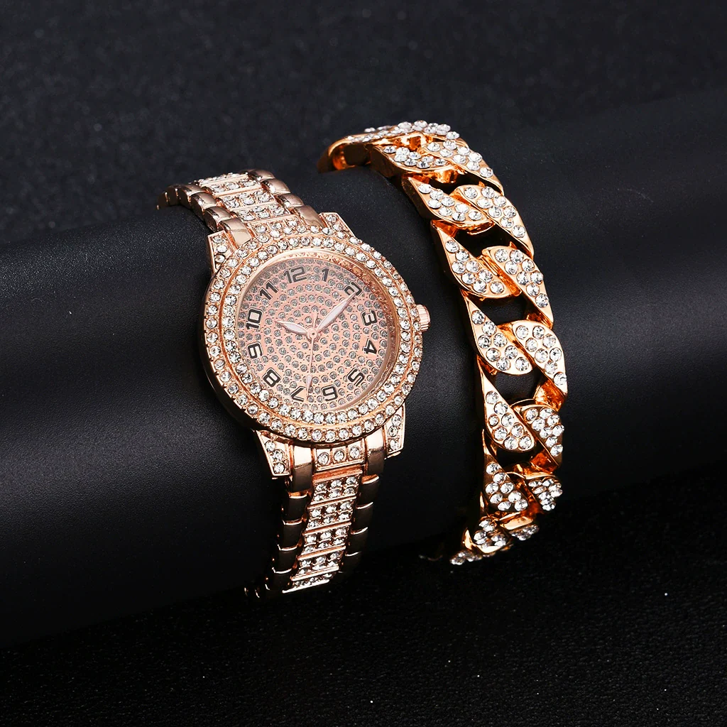Alloy Band Quartz Watch With Roman Literal And Full Diamond For Women Leisure Style Round Dial - Image 15
