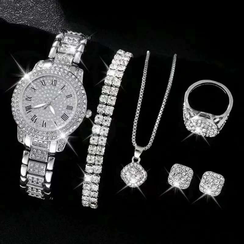 Alloy Band Quartz Watch With Roman Literal And Full Diamond For Women Leisure Style Round Dial - Image 18