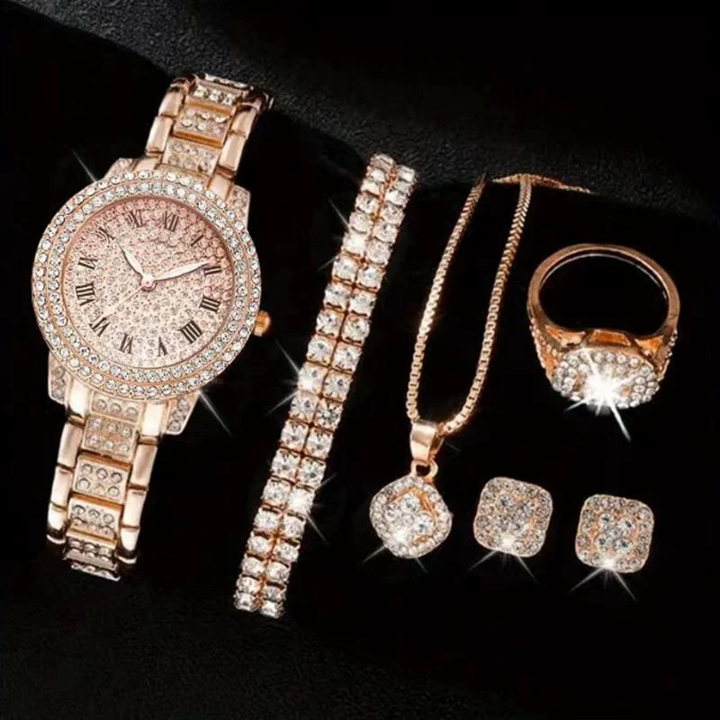 Alloy Band Quartz Watch With Roman Literal And Full Diamond For Women Leisure Style Round Dial - Image 19