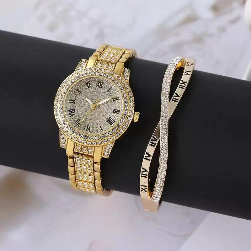 Alloy Band Quartz Watch With Roman Literal And Full Diamond For Women Leisure Style Round Dial - Image 20