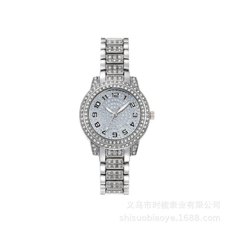 Alloy Band Round Dial Quartz Watch Hip Hop Style Full Diamond - Image 7
