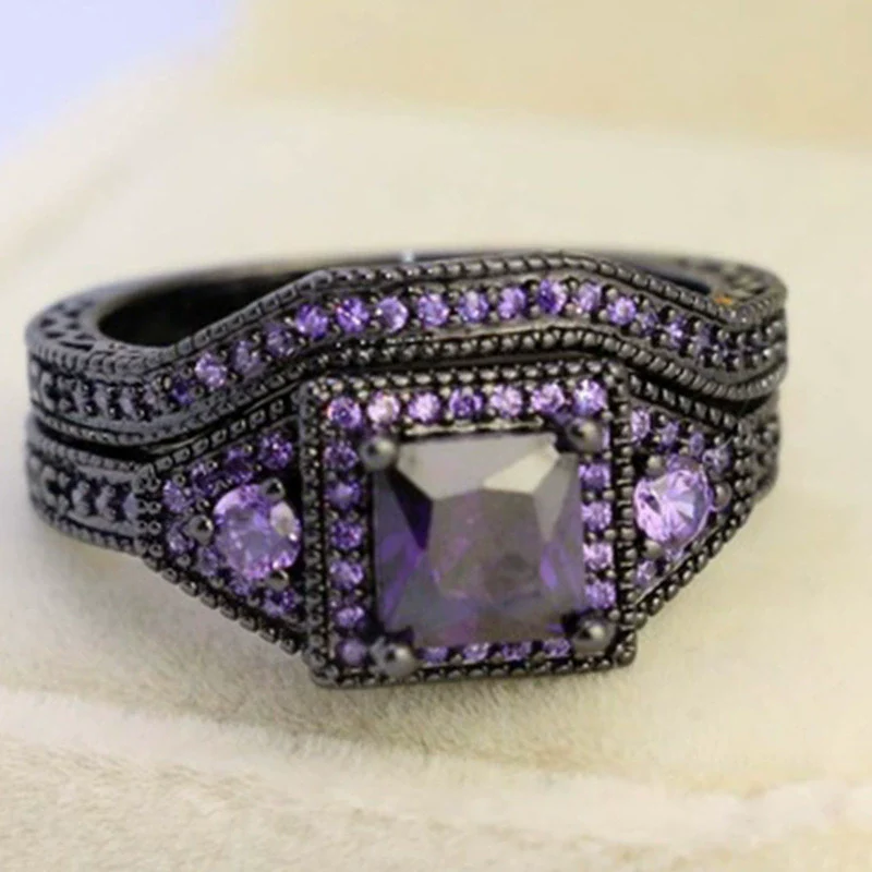 Alloy Black Zircon Plated Black Gold Ring With Geometric Pattern For Women - Image 3