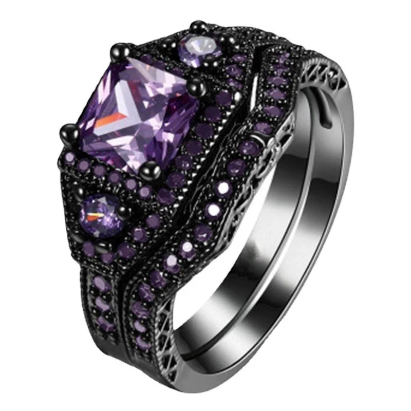 Alloy Black Zircon Plated Black Gold Ring With Geometric Pattern For Women - Image 5