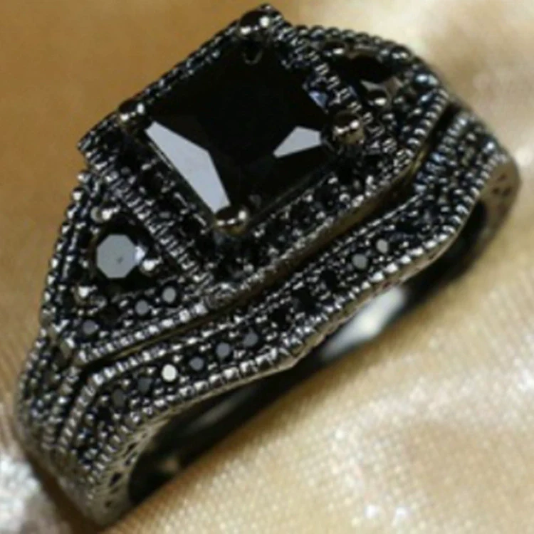 Alloy Black Zircon Plated Black Gold Ring With Geometric Pattern For Women - Image 7