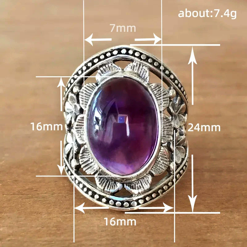 Alloy Bohemian Distressed Ring With Carved Flower And Leaf Pattern For Women - Image 4