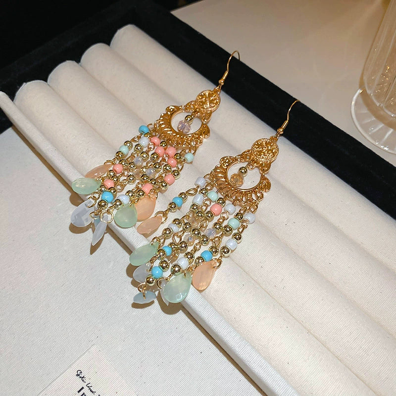 Alloy Bohemian Oil Dripping Rhombus Cotton Thread Tassel Earrings - Image 15