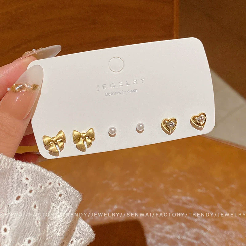 Alloy Bow Shape Electroplated Women's Minimalist Pearl Set Earrings