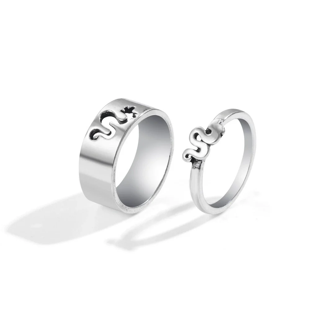 Alloy Butterfly Punk Style Couple Ring Set With Geometric Pattern And Electroplating Treatment - Image 27