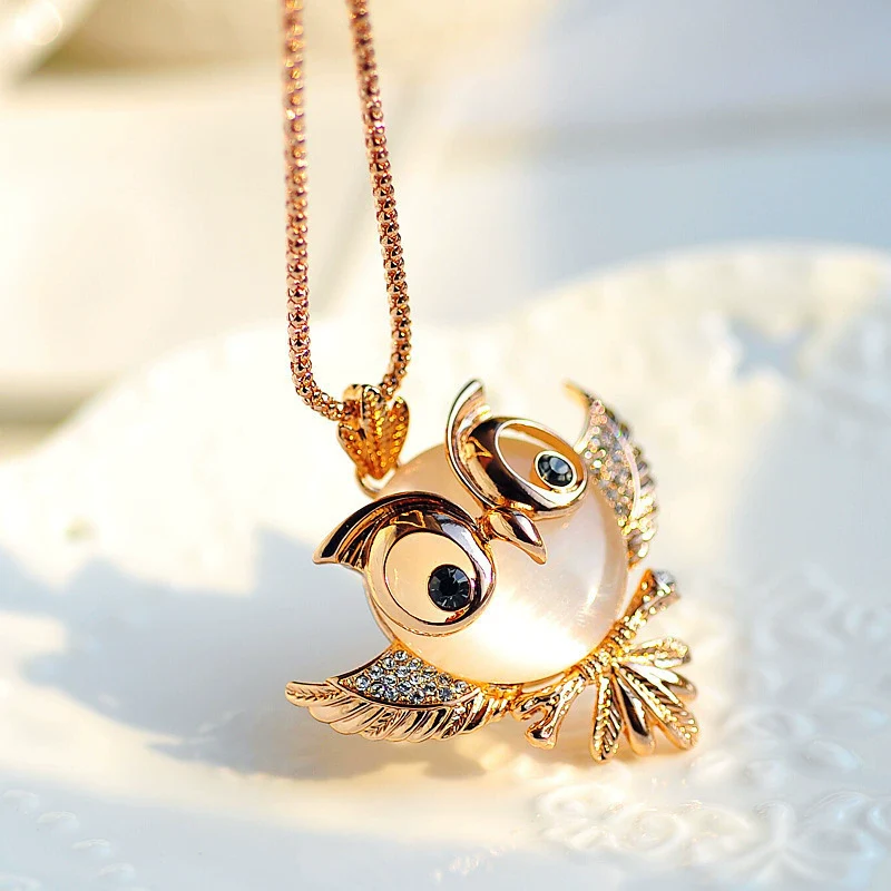 Alloy Cartoon Characters Owl Bird Long Necklace For Women