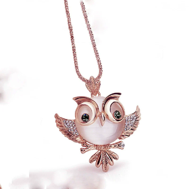 Alloy Cartoon Characters Owl Bird Long Necklace For Women - Image 3