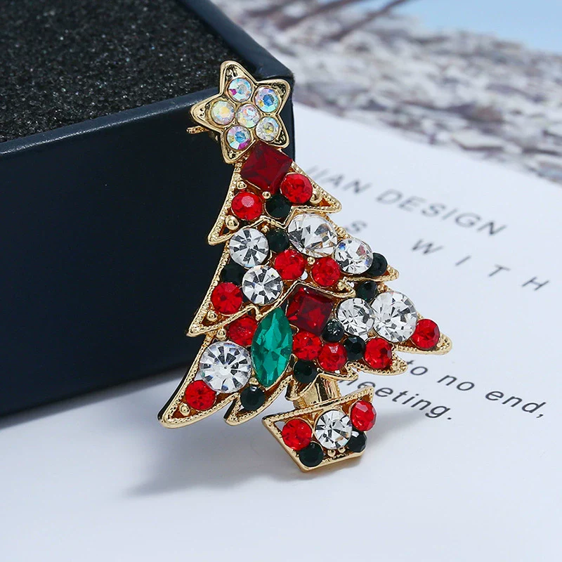 Alloy Cartoon Christmas Tree Brooch For Women With Diamond Design - Image 6