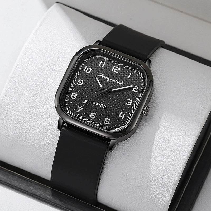 Alloy Case Silicone Strap Square Antique Ladies Quartz Watch
