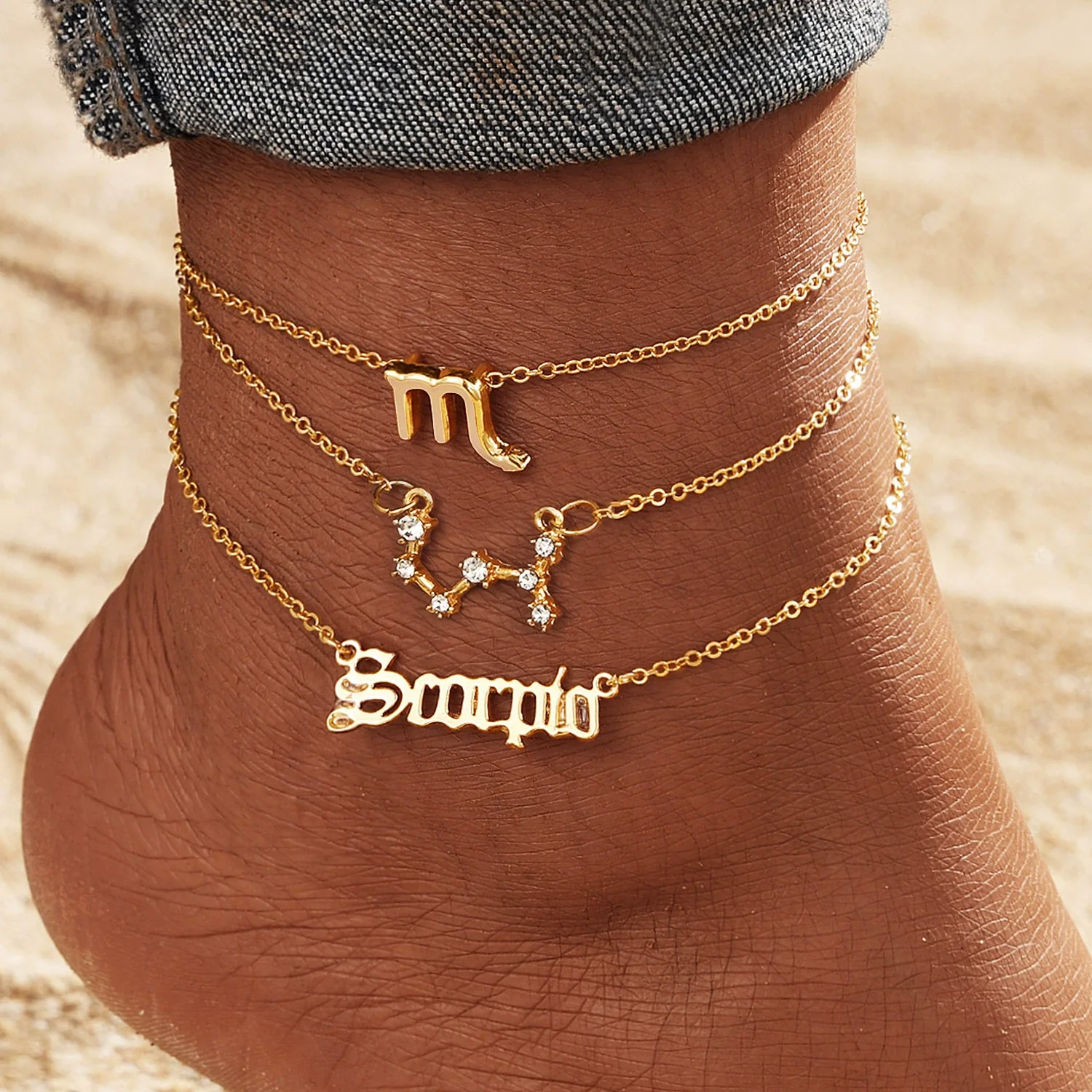 Alloy Constellation Women's Multilayer Anklet Jewelry 3Piece Set Inlaid With Artificial Gemstones And Semiprecious Stones - Image 15