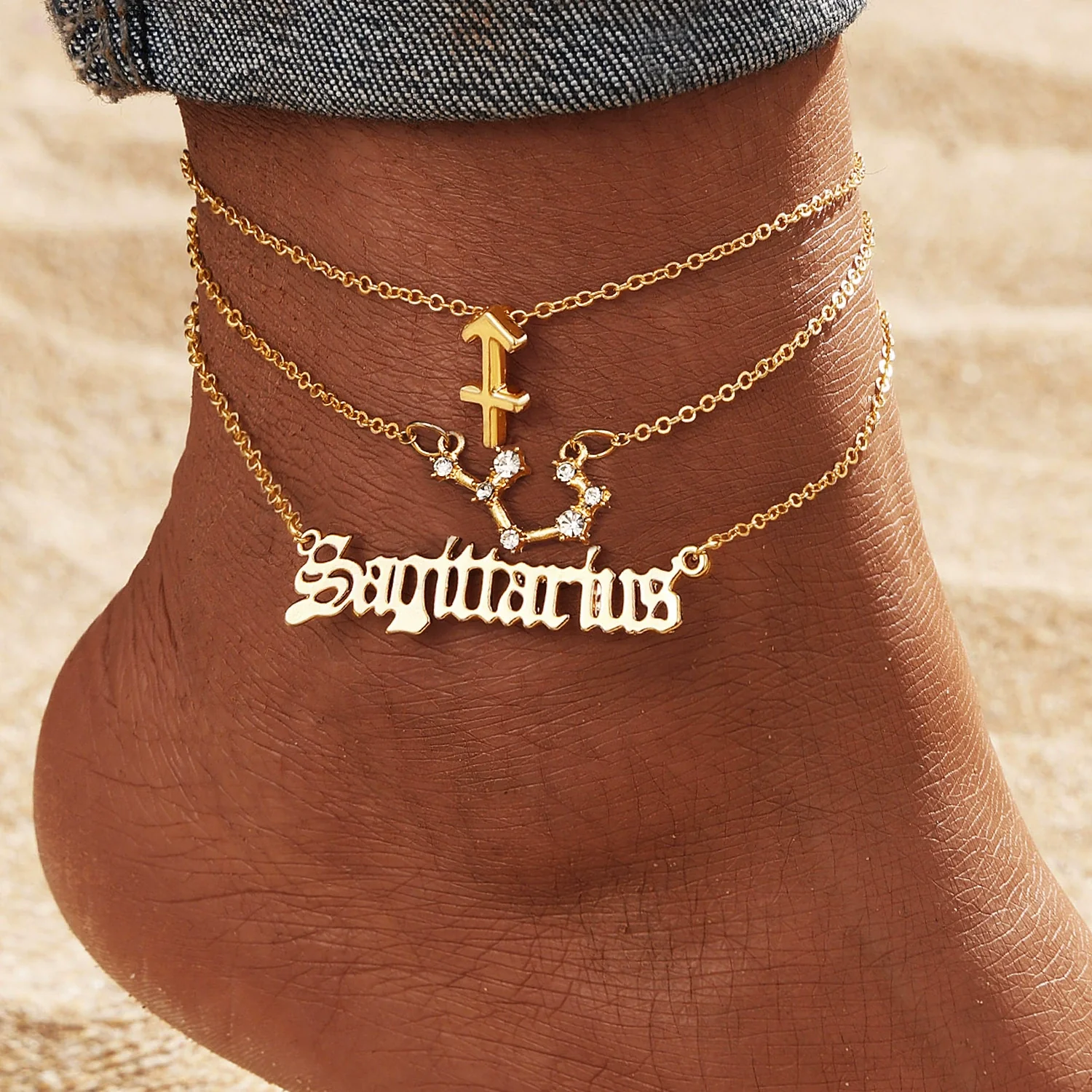 Alloy Constellation Women's Multilayer Anklet Jewelry 3Piece Set Inlaid With Artificial Gemstones And Semiprecious Stones - Image 16