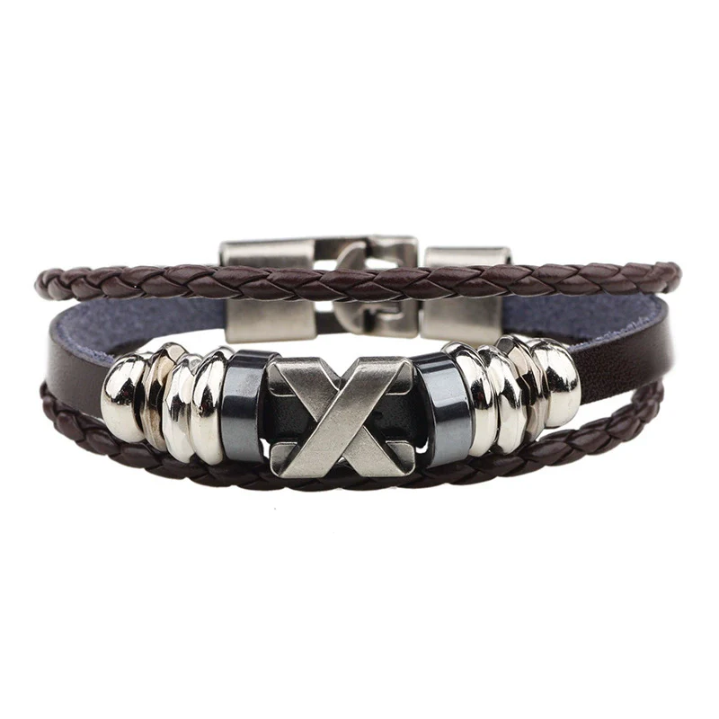 Alloy Cowhide And Pu Leather Woven Bracelet With Geometric Pattern Retro Style Electroplated Accessories - Image 5