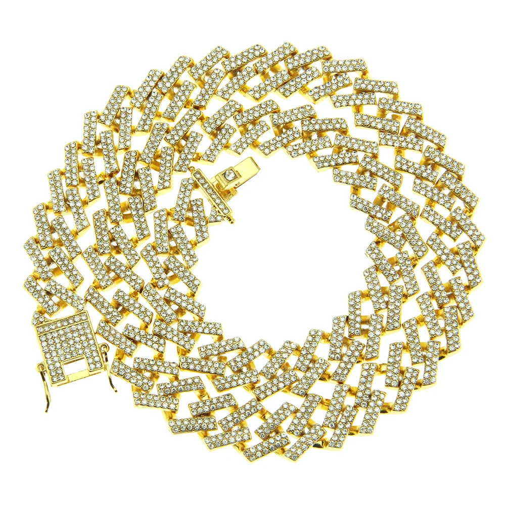 Alloy Cuban Chain Necklace With Diamond And Geometric Design Unisex Hip Hop Jewelry