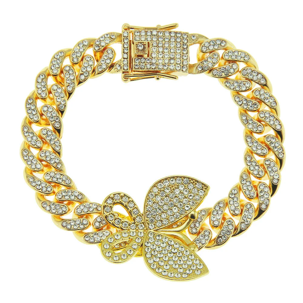 Alloy Cuban Chain Necklace With Diamond Inlay And Butterfly Pattern Hip Hop Style Unisex - Image 11