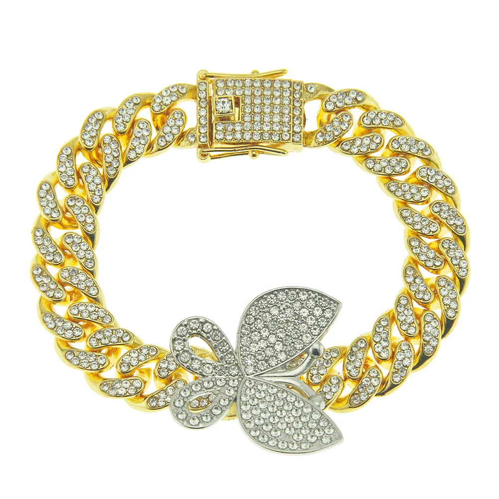 Alloy Cuban Chain Necklace With Diamond Inlay And Butterfly Pattern Hip Hop Style Unisex - Image 12