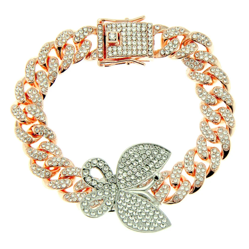 Alloy Cuban Chain Necklace With Diamond Inlay And Butterfly Pattern Hip Hop Style Unisex - Image 13