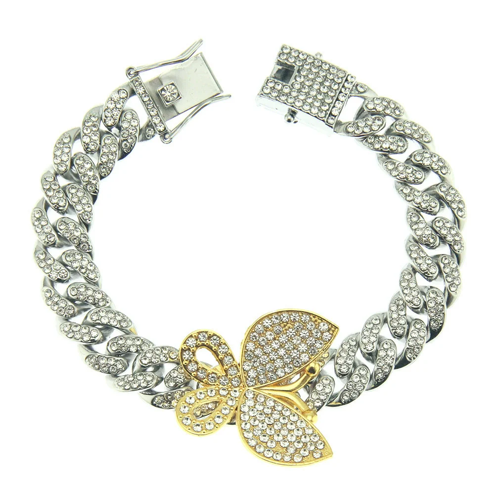Alloy Cuban Chain Necklace With Diamond Inlay And Butterfly Pattern Hip Hop Style Unisex - Image 14