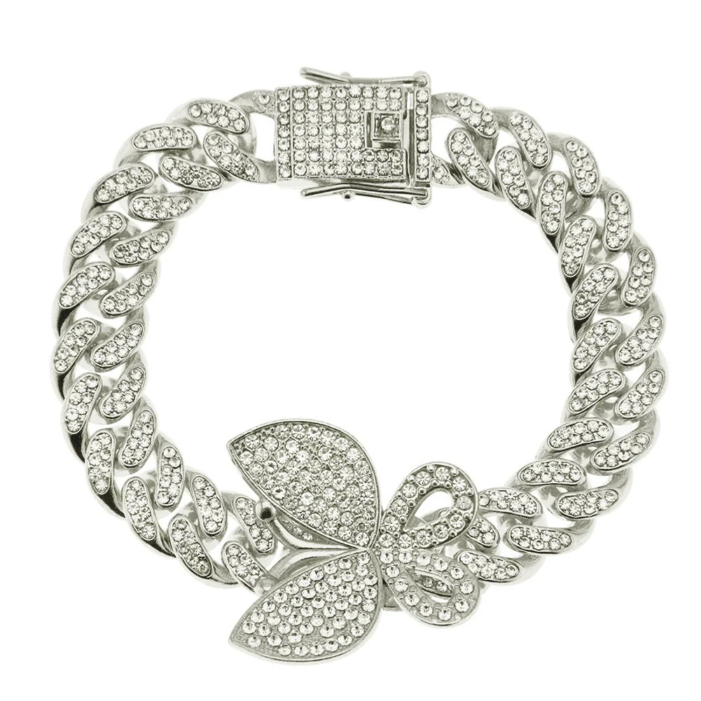 Alloy Cuban Chain Necklace With Diamond Inlay And Butterfly Pattern Hip Hop Style Unisex - Image 15
