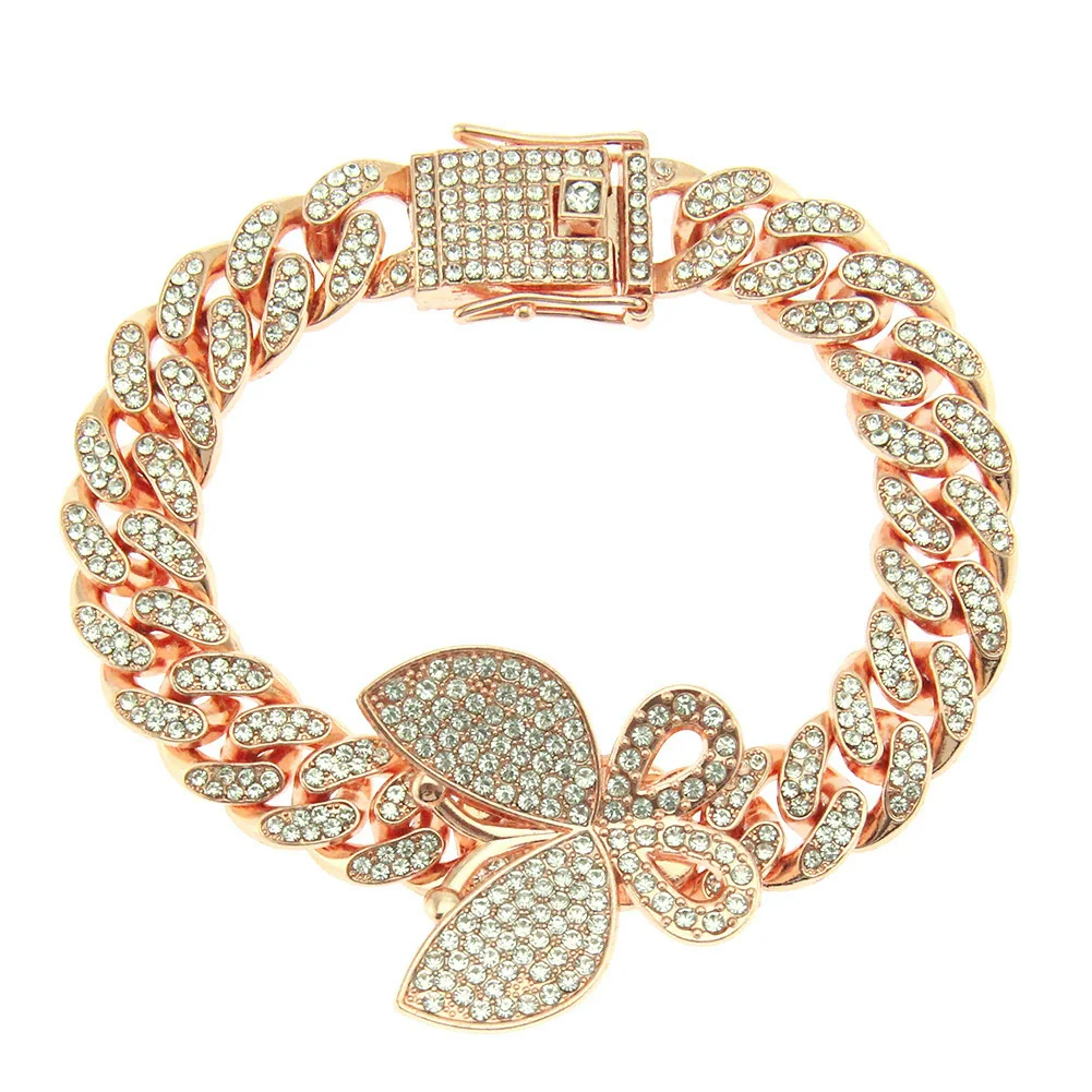 Alloy Cuban Chain Necklace With Diamond Inlay And Butterfly Pattern Hip Hop Style Unisex - Image 16