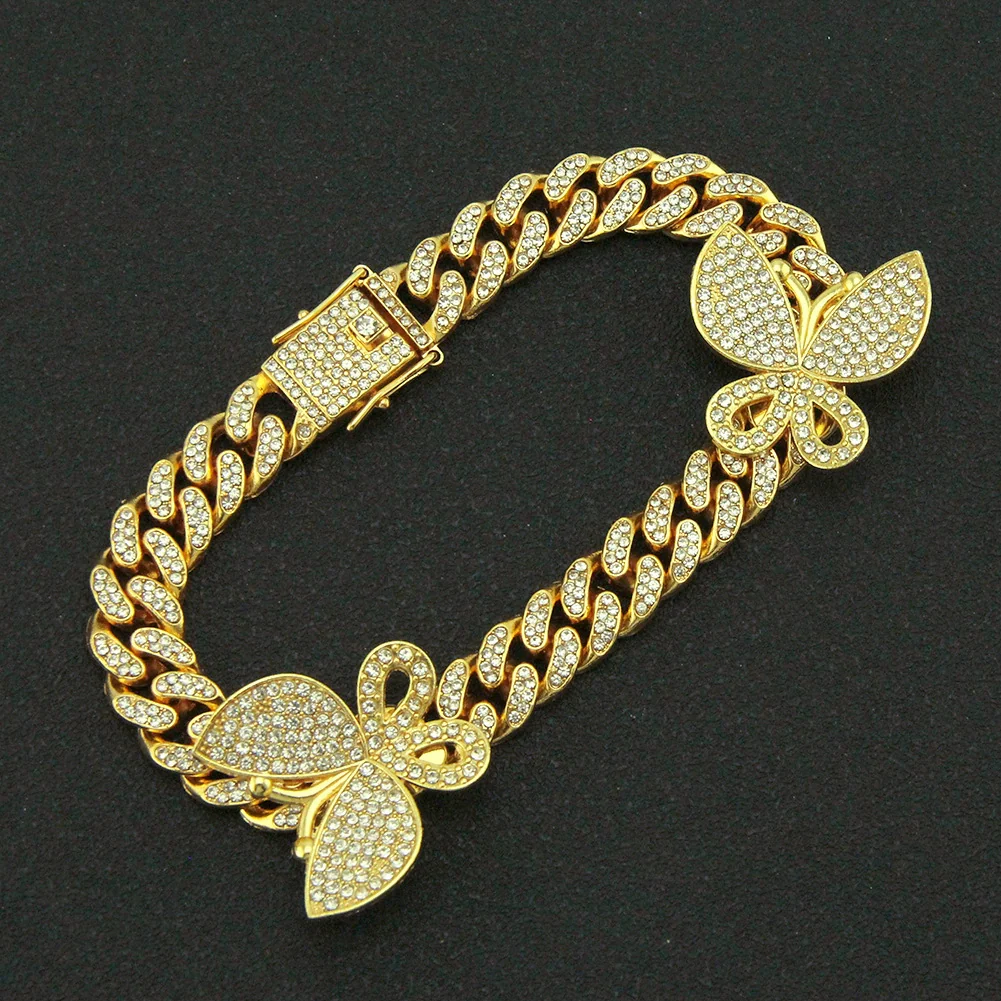 Alloy Cuban Chain Necklace With Diamond Inlay And Butterfly Pattern Hip Hop Style Unisex - Image 17